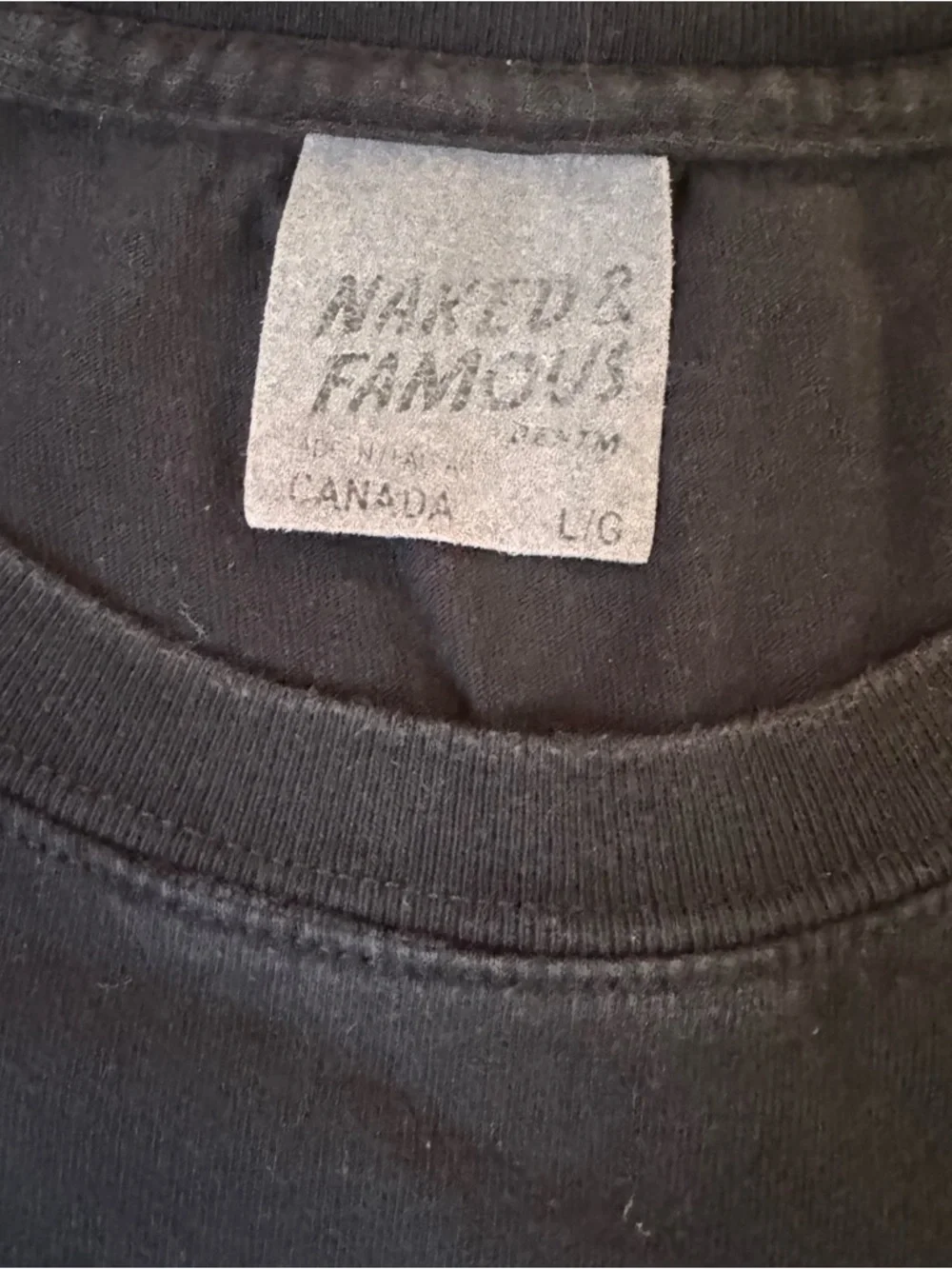Naked & Famous Denim Black Short Sleeve T-Shirt with indigo Patterned Pocket